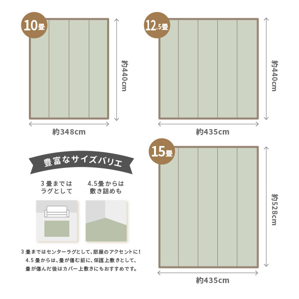 ラグ 洗える カーペット ビニール風 ゴザ 12.5畳 12.5帖 江戸間 435