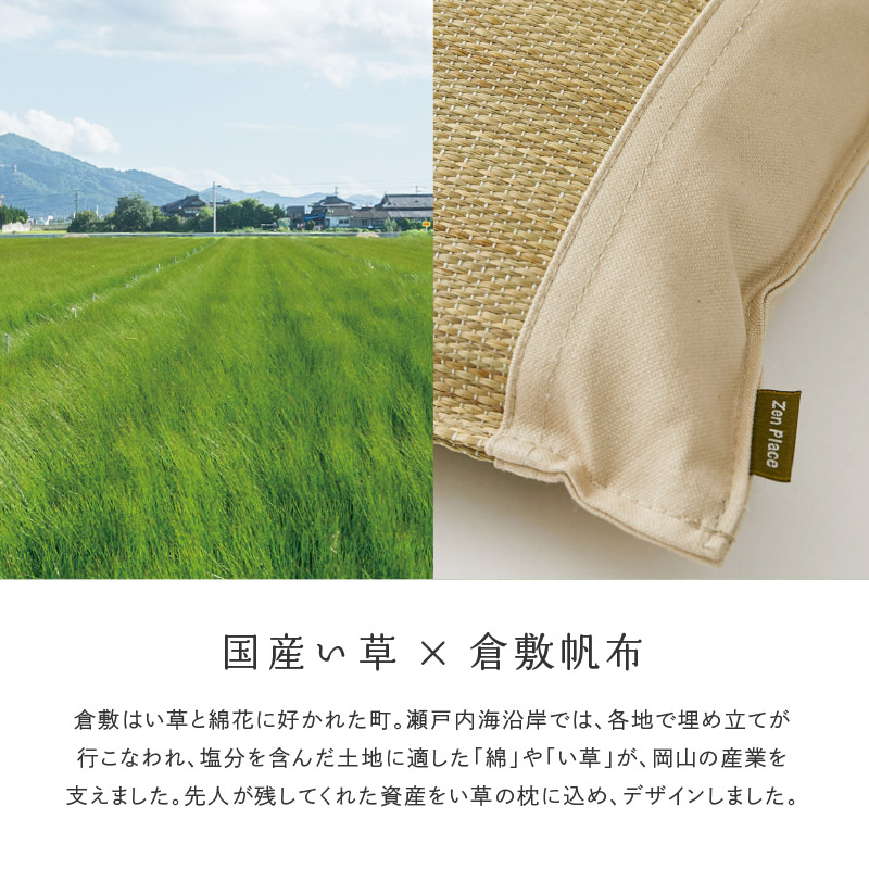 い草枕 倉敷帆布 おしゃれ 国産 枕 32×22×10cm ソフティル イ草 小さめ まくら お昼寝枕 安眠 癒しグッズ 日本製 無地 せとのと 倉ノ戸 くらのと 平枕｜hagihara6011｜06