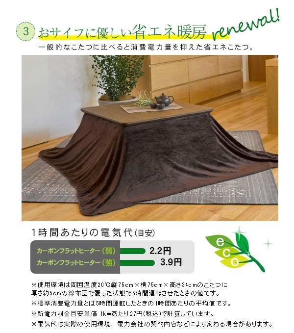 HAGiHARA（萩原） こたつ こたつテーブル 単品 長方形 幅120cm