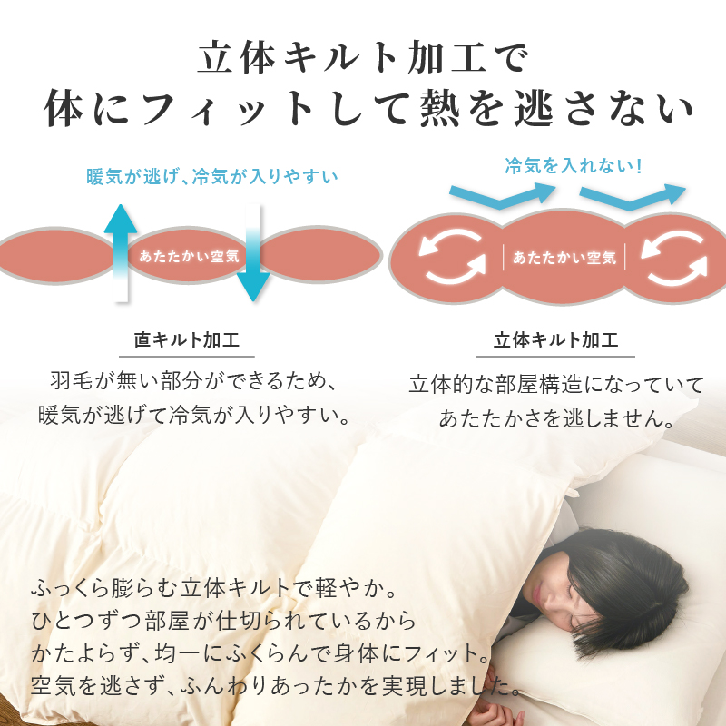 日本製 羽毛布団 ダブル 190×210cm 立体キルト ホワイトダックダウン93