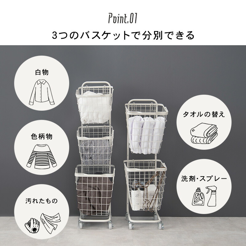 ランドリーバスケット 3段 ランドリーボックス...の詳細画像4