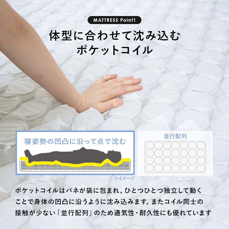 ベッド マットレス付き シングル 組み立て簡単 マットレスセット ポケットコイル 圧縮 すのこベッド シングルベッド ネジレス｜hagihara6011｜17