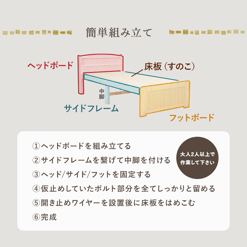 ベッド ショート丈 ショートサイズ シングル 収納 コンパクト 小さいサイズ 子供用 小さめ すのこベッド 布団 コンセント 宮付き 3段階 高さ調節 白 ポルク｜hagihara6011｜12