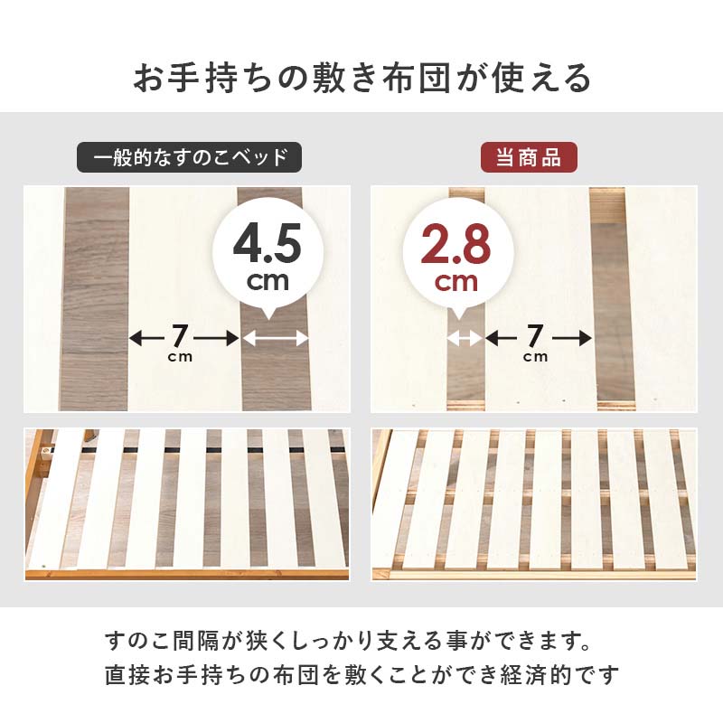 ベッド セミダブル ベッドフレーム 収納 すのこ 収納付き すのこベッド コンセント 頑丈 高さ調整 北欧 高さ調節 おしゃれ 木製 フロア｜hagihara6011｜10