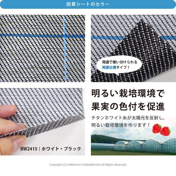 防草シート 両面仕様透水タイプ 幅2×長さ100m ホワイト ブラック 雑草 果物 果実 色付き抜群 家庭菜園 アグリシートR リバーシブル  BW2415