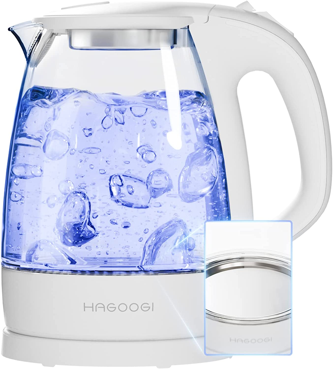 【18ヶ月保証】【P5倍】HAGOOGI 電気ケトル ガラス おしゃれ 1.2L 電気ポット 湯沸かし器 沸騰自動オフ 900W 軽量ポット ギフト ケトル おしゃれ 小型 御歳暮｜hagoogishop｜02