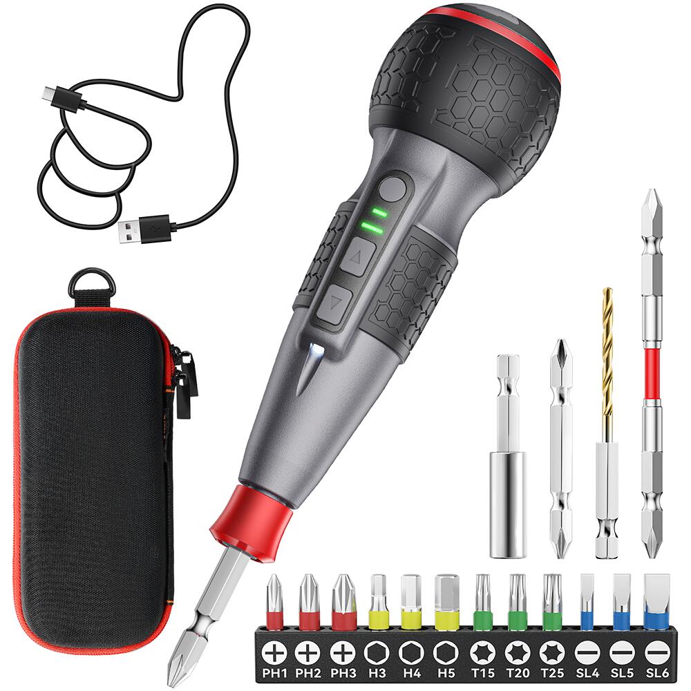 【新登場・高トルク・軸ブレなし】電動ドライバー 小型 ドライバードリル USB充電式 電動6N.m 手動15N.m LEDライト ビット付き ケース付き 磁石付き |  | 01