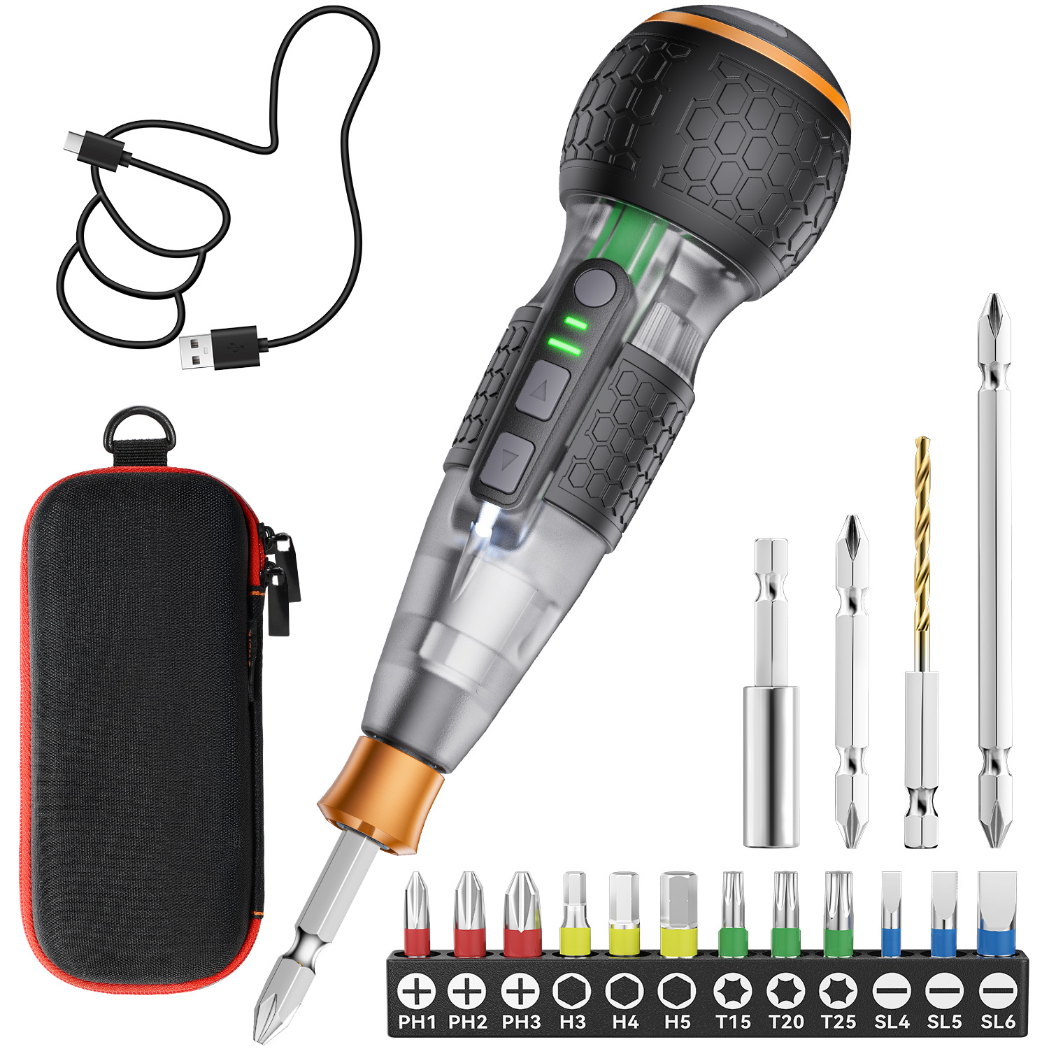 【新登場・高トルク・軸ブレなし】電動ドライバー 小型 ドライバードリル USB充電式 電動6N.m 手動15N.m LEDライト ビット付き ケース付き 磁石付き |  | 04