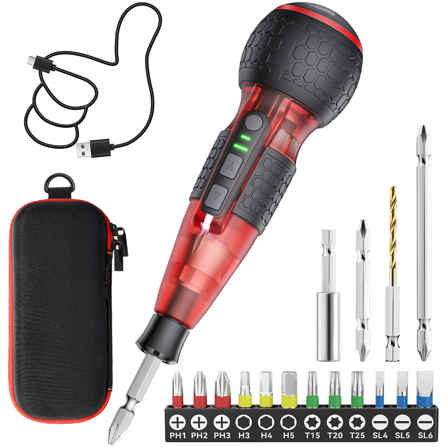 【新登場・高トルク・軸ブレなし】電動ドライバー 小型 ドライバードリル USB充電式 電動6N.m 手動15N.m LEDライト ビット付き ケース付き 磁石付き |  | 03