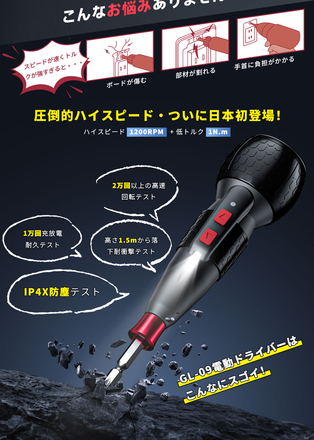 電動ドライバー 小型 【業界最高速・1200RPM・ブレーキ付】電動1N.m 手動12N.m USB-C充電式 高輝度LEDライト 軽量 精密作業 ネジ締め 操作簡単 女性/初心者対応 |  | 02