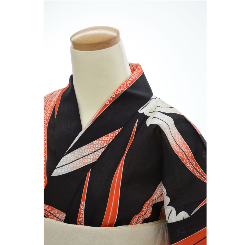 新品】コシノジュンコ 綿絽 黒✖️赤 疋田絞り柄 洗える