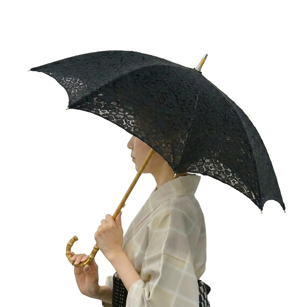 新品 日本製 UVケア加工 レース刺繍 手元彫刻装飾 パラソル・日傘　Ｋ4025 UVケアパラソル 日傘 ひがさ ショート傘 レース 黒 女性用 レディース