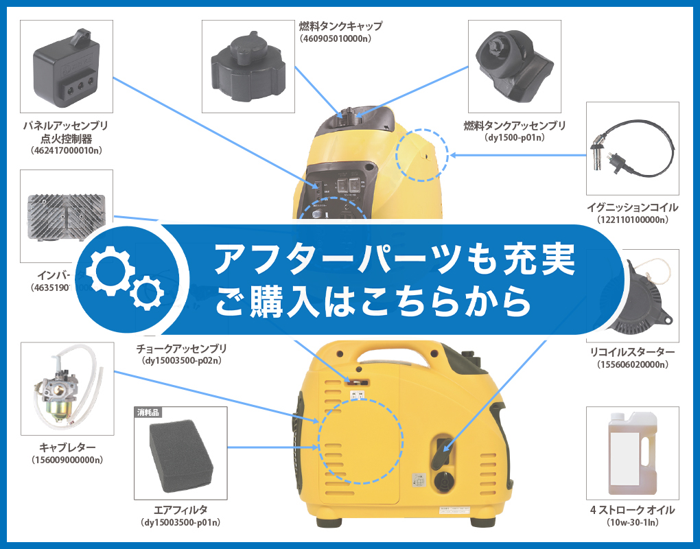 ハイガー公式 インバーター発電機 静音 小型 家庭用 ガソリン 1200W 最大1500W 正弦波 DY1500LBI 1年保証 :  ysdy1500lbin : HAIGE - 通販 - Yahoo!ショッピング