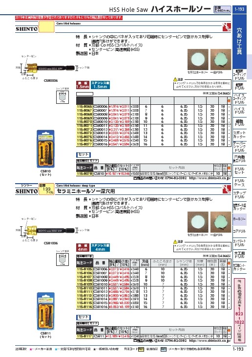 シントー セラミニホールソー深穴用セット ( C5811 ) 神東工業(株