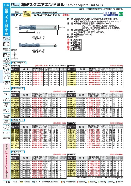 OSG 超硬エンドミル WXL 2刃 3.0D刃長 WXL3DDE11(6336299)-