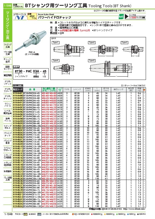 NT パワーハイドロチャック シャンクBT30 把握径16 90L ( BT30-PHC16A