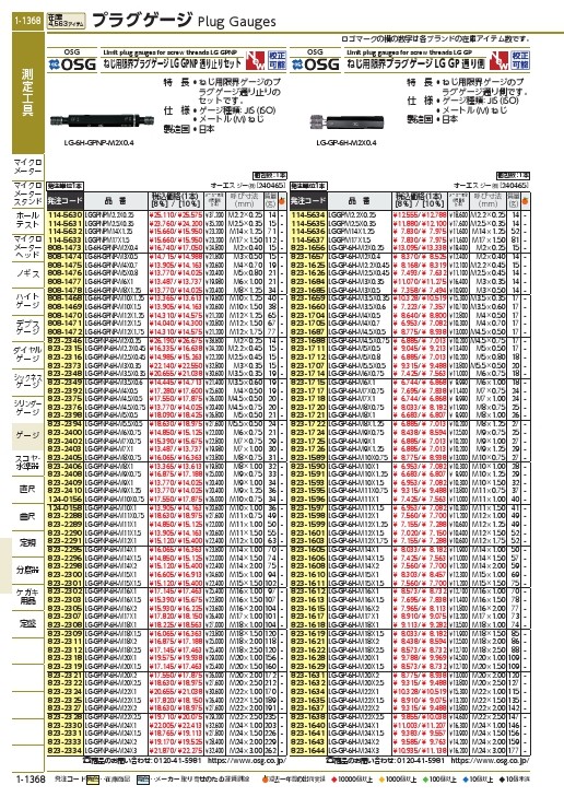 OSG ねじ用限界プラグゲージ メートル(M)ねじ 9327602 ( LG-GP-6H