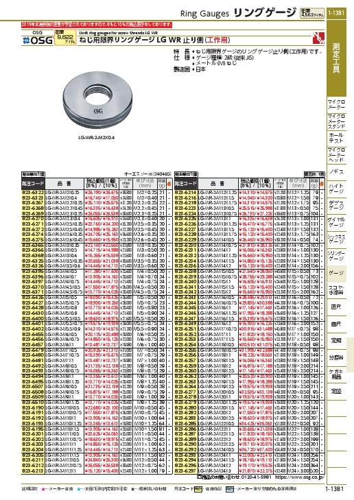 OSG ねじ用限界リングゲージ メートル(M)ねじ 30499 ( LG-WR-2-M5X0.5