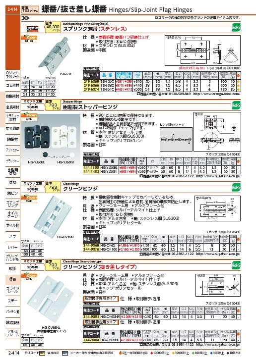 TRUSCO ステンレス製スプリング蝶番 全長51mm (1個=1袋) (TSH-51C) トラスコ中山(株) :2796074:配管材料プロトキワ  - 通販 - Yahoo!ショッピング