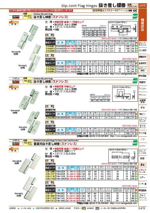 TRUSCO ステンレス製抜き差し蝶番 右用 全長50mm (TKN-50CR) トラスコ中山(株) :2795957:配管材料プロトキワ - 通販  - Yahoo!ショッピング
