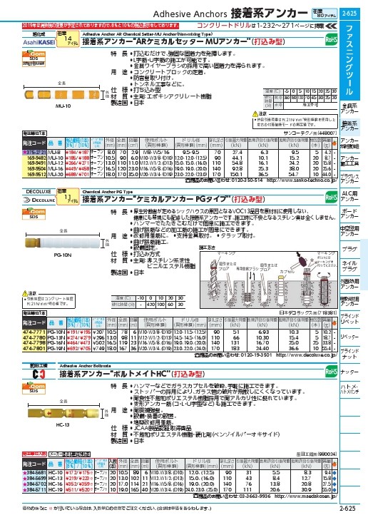 DECOLUXE ケミカルアンカー PGタイプ(打込み方式) ( PG-13N ) 日本デコラックス(株) :4747780:ORANGE TOOL  TOKIWA - 通販 - Yahoo!ショッピング