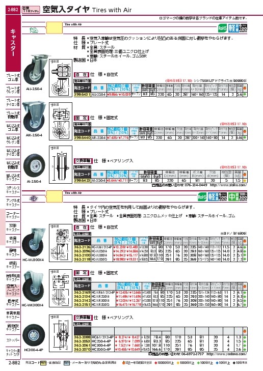 ヨドノ 空気入りタイヤ ( HC250-4-4P ) (株)ヨドノ :3622053:配管材料