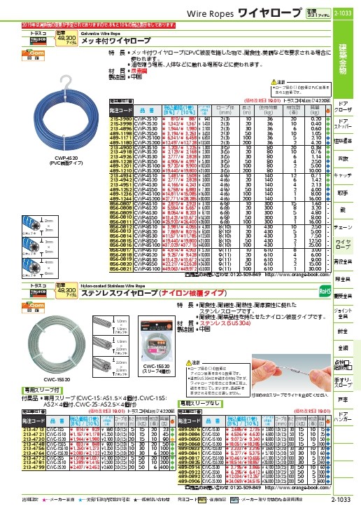 TRUSCO メッキ付ワイヤロープ PVC被覆タイプ Φ3(5)mmX50m ( CWP-3S50