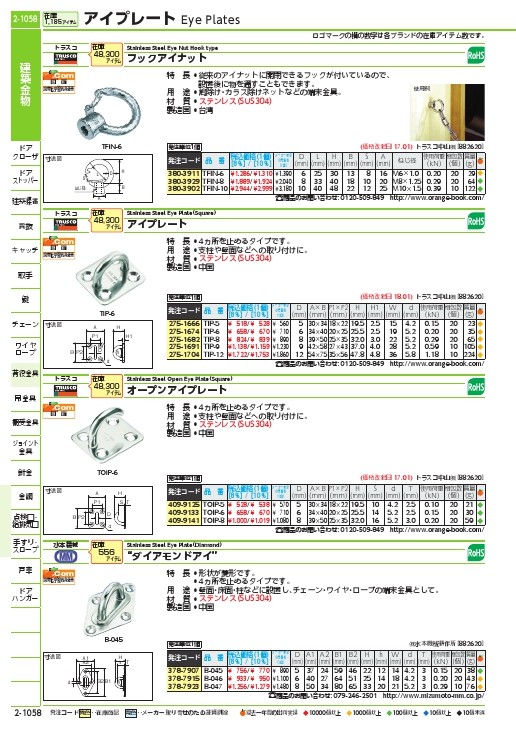 TRUSCO アイプレート ステンレス製 9mm 1個入 ( TIP-9 ) トラスコ中山(株) :2751691:ORANGE TOOL  TOKIWA - 通販 - Yahoo!ショッピング