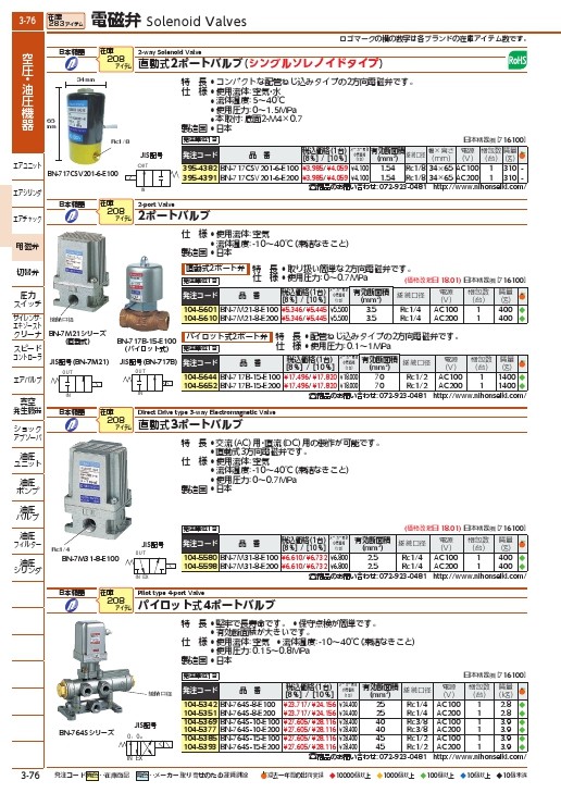新品セール 日本精器 4方向電磁弁15AAC100V7Mシリーズシングル BN-7M43
