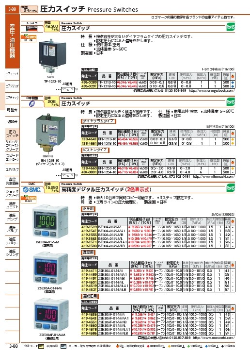 日本精器 圧力スイッチ設定圧力0.5~2.0MPa BN-1252-10 - タイヤ、ホイール