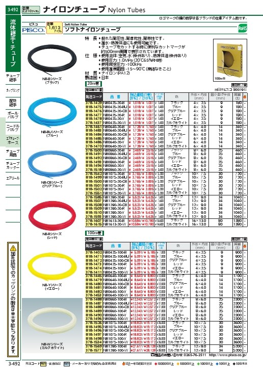 日本ピスコ:ピスコ ソフトナイロンチューブ 黒 ８Ｘ６．０ １００Ｍ