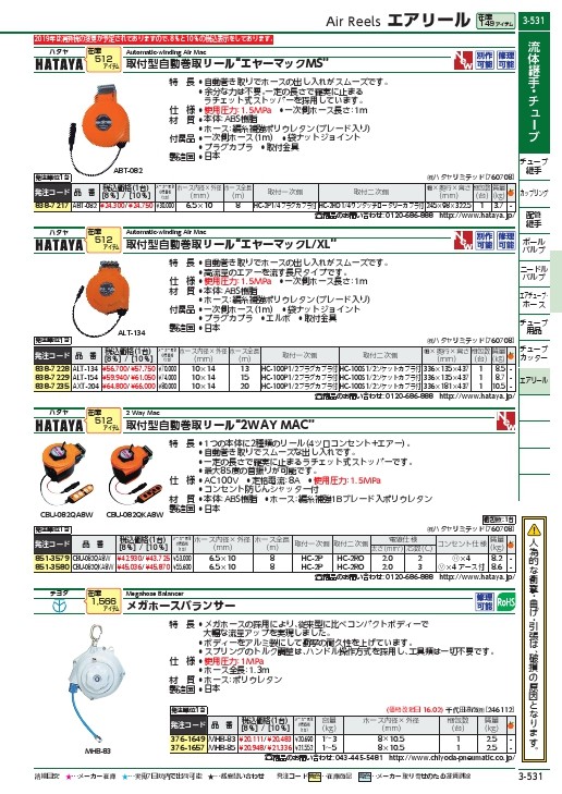 ハタヤ 2WAYマック 単相100V接地付 8m/エアーホース8m ( CBU-082QKA8W