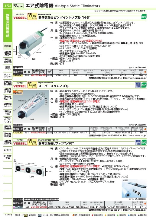 ベッセル 静電気除去ピンポイントノズル N-3 (1台) 品番：N-3-