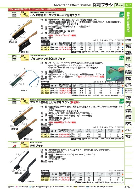 スタック プリント基板仕上げ用除電ブラシ(製図用) 全長265mm