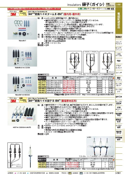 3M ハイ-K碍子2-EM (耐塩用) CVT100SQケーブル用キット (HGT 100G EM) 通販