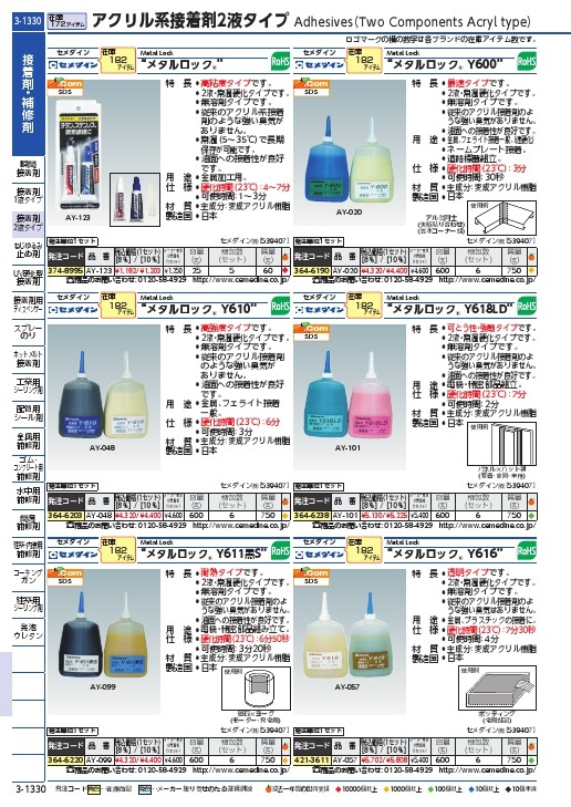 卓抜 セメダイン アクリル系接着剤 メタルロック Y600 600gセット AY-020 AY020 3646190 