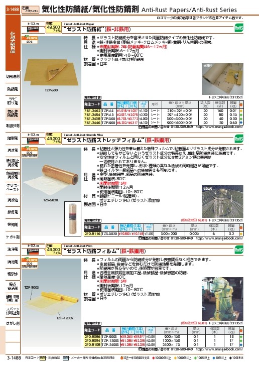 TRUSCO(トラスコ) ゼラスト防錆紙 幅500×長さ500×厚み0.07mm 20枚入