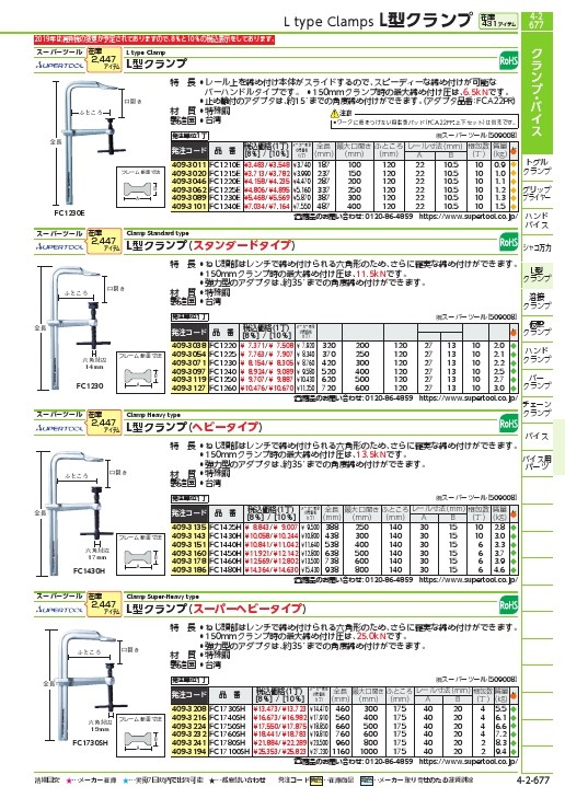 スーパー L型クランプ(強力型スーパーヘビータイプ)フトコロ深さ:175mm