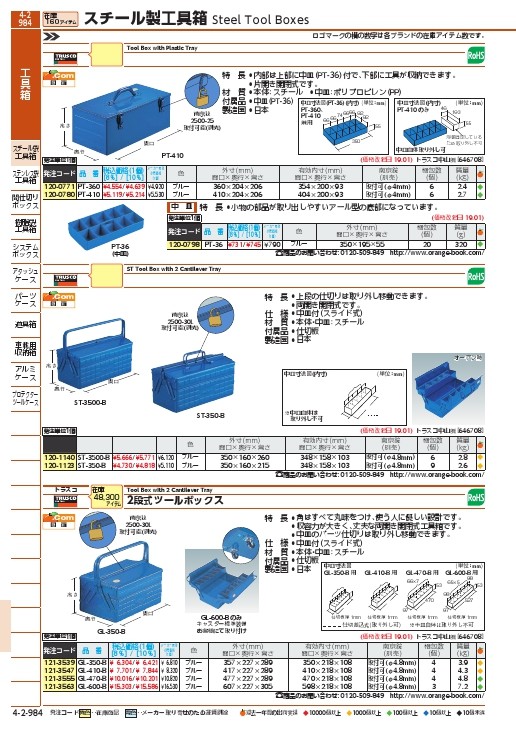 TRUSCO 2段工具箱 350X160X215 ブルー ( ST-350-B ) トラスコ中山(株