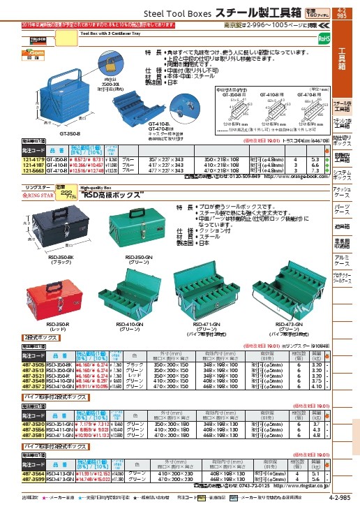 TRUSCO 3段式工具箱 352X220X343 ブルー ( GT-350-B ) トラスコ中山(株