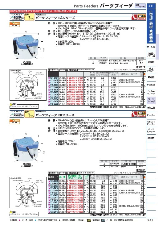 シンフォニア パーツフィーダ ＥＡシリーズ（Ｌ：反時計回り、最大積載