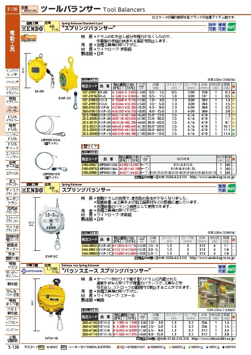 ENDO スプリングバランサー 2.5~5.0Kg 1.3m  EW  遠藤工業株