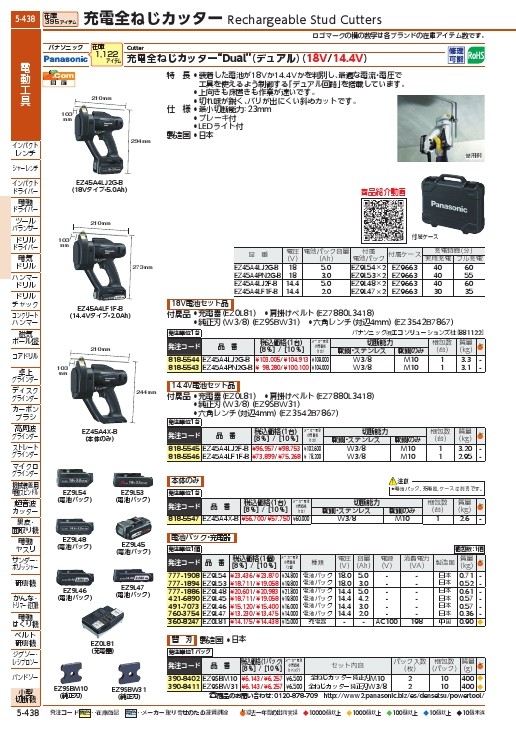 Panasonic 全ネジカッター純正刃W3/8 ( EZ9SBW31 ) パナソニック(株