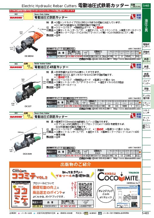 DIAMOND 電動油圧式45度鉄筋カッター SD345鉄筋 D22以下 (4~22mm