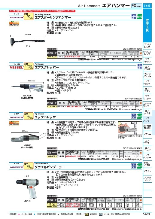 ヨコタ チップドレッサハンドタイプ 0.6MPa 無負荷回転数1400min YNR