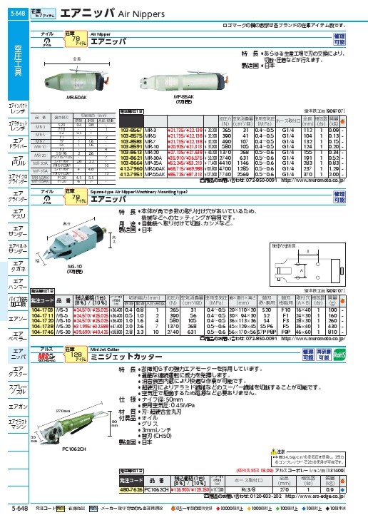 ナイル(室本鉄工) エアーニッパ本体(標準型)MR10 MR-10-