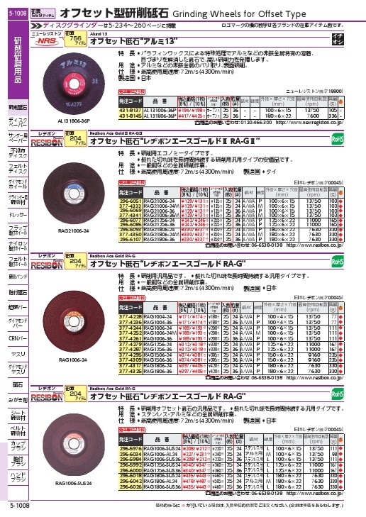 SALE】レヂボン エースゴールドRAG ステン用 125×6×22 24L ( RAG1256