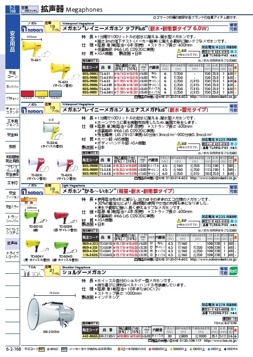 ノボル レイニーメガホンタフPlus6W 耐水・耐衝撃仕様(電池別売) ( TS