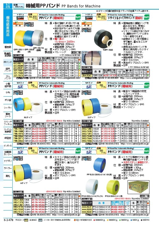 TRUSCO 自動梱包器用PPバンド幅15.5mmX長さ2500m 黄 ( GPP-155-58Y