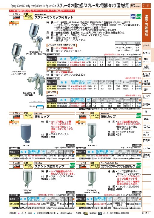 TRUSCO スプレーガン重力式 ノズル径Φ1.4 ( TSG-508G-14 ) トラスコ